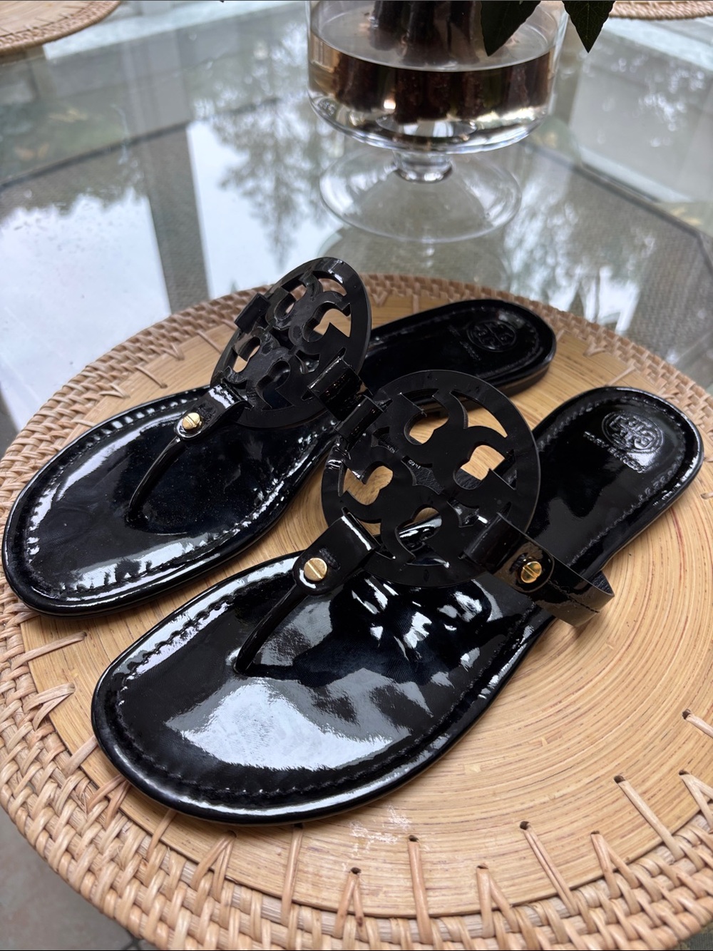 Tory Burch Black Patent miller sandals size 10
